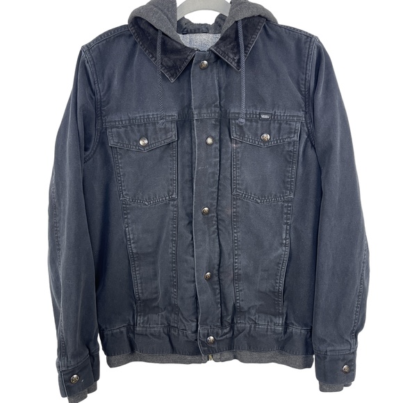 Vans Other - VANS Mens AV Edict Black Denim Jacket Hoodie Fleece Lined Full Zip Button Small